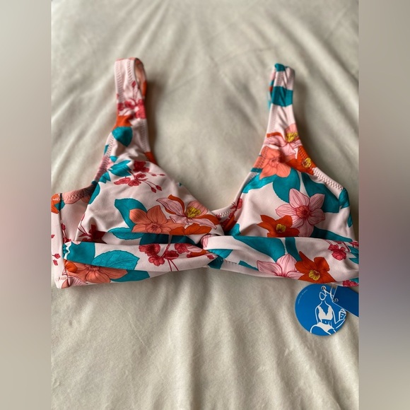 Cupshe Floral Bikini Top Pink Orange Teal Twist Front – Size Small NWT - Picture 5 of 12